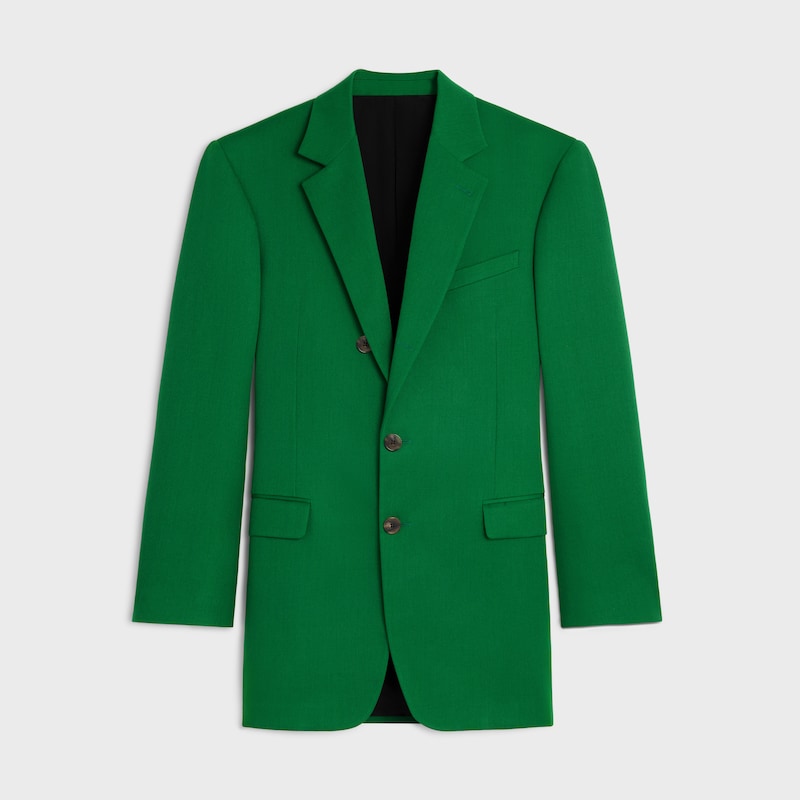 CHAQUETA DE CORTE RECTO DE LANA DIAGONAL - VERDE BOTELLA -  - 1 | CELINE