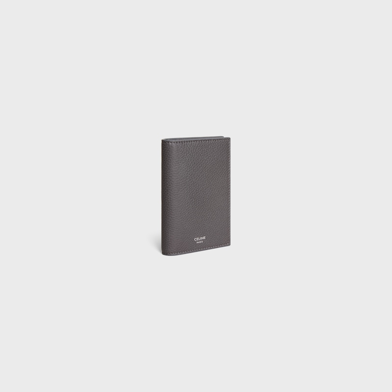 VERTICAL CARD HOLDER IN GRAINED CALFSKIN - GREY - COIN AND CARD HOLDERS - 1 | CELINE