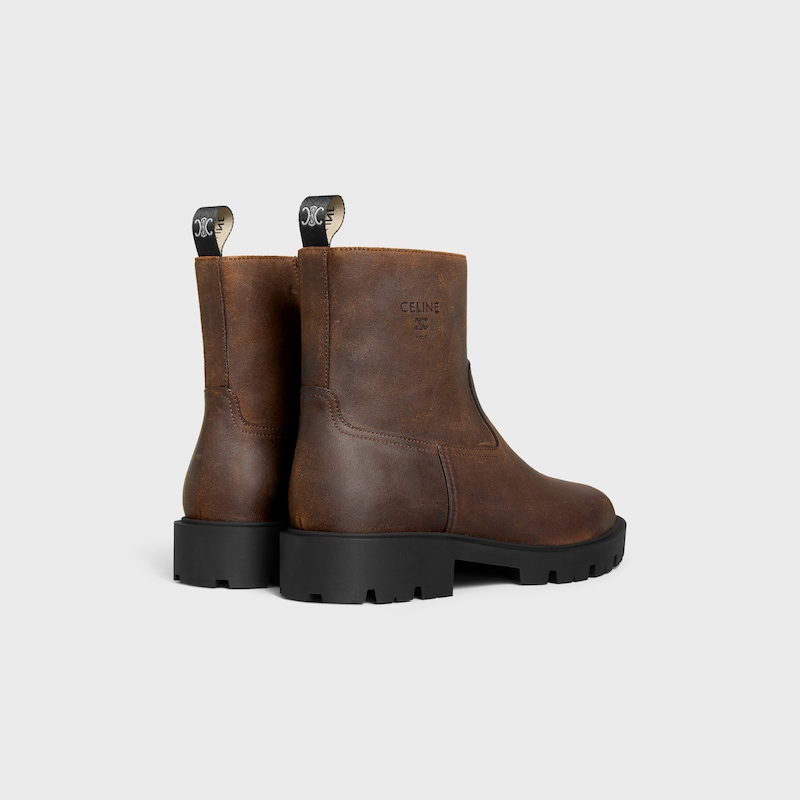 MARGARET - ZIPPED BOOT IN WAXED SUEDE CALFSKIN - DARK BROWN -  - 1 | CELINE