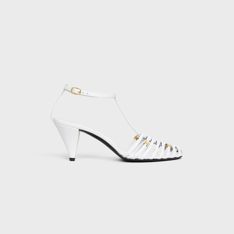 CAGE HEELED SANDAL IN GOATSKIN - WHITE -  - 1 | CELINE