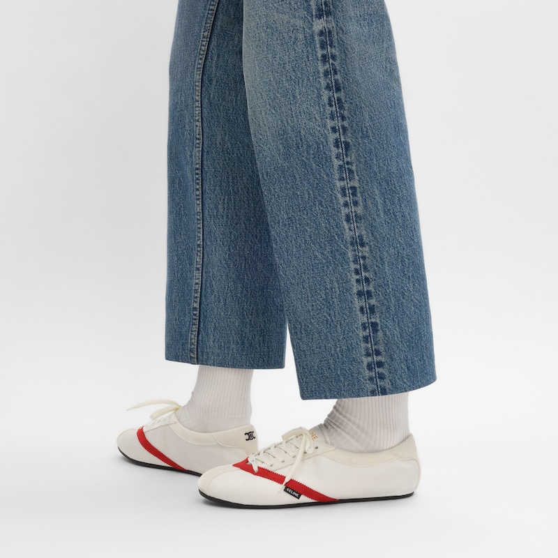 SNEAKER THE FLAT EN GROS GRAIN, VELOURS, CUIR DE CHÈVRE VELOURS ET CUIR D'AGNEAU - BLANC/ROUGE -  - 1 | CELINE