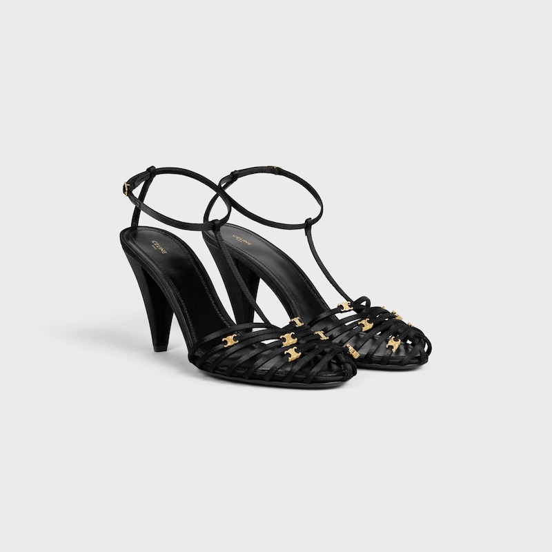 CAGE HEELED SANDAL IN Satin - BLACK -  - 1 | CELINE