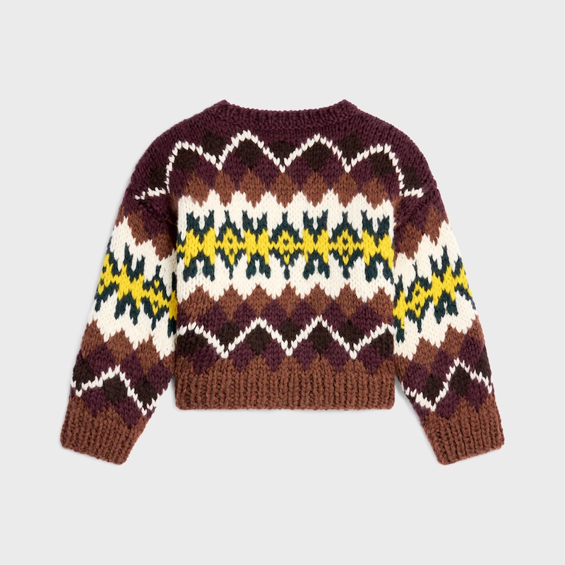 crewneck sweater IN fair isle wool - BROWN/ECRU/YELLOW -  - 1 | CELINE