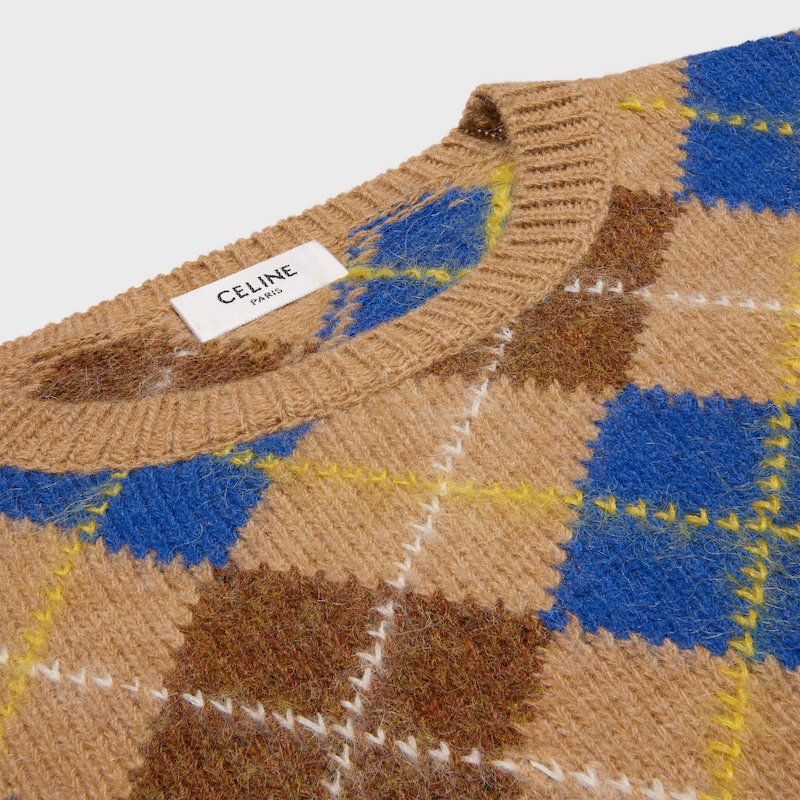crewneck sweater IN argyle wool - BEIGE/BROWN/BLUE -  - 1 | CELINE