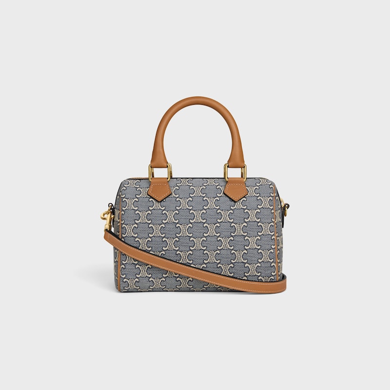 BOLSO BOSTON PEQUE&Ntilde;O DE JACQUARD CON MOTIVO TRIOMPHE Y PIEL DE BECERRO - Azul marino/crudo - M&Aacute;S MODELOS - 1 | CELINE