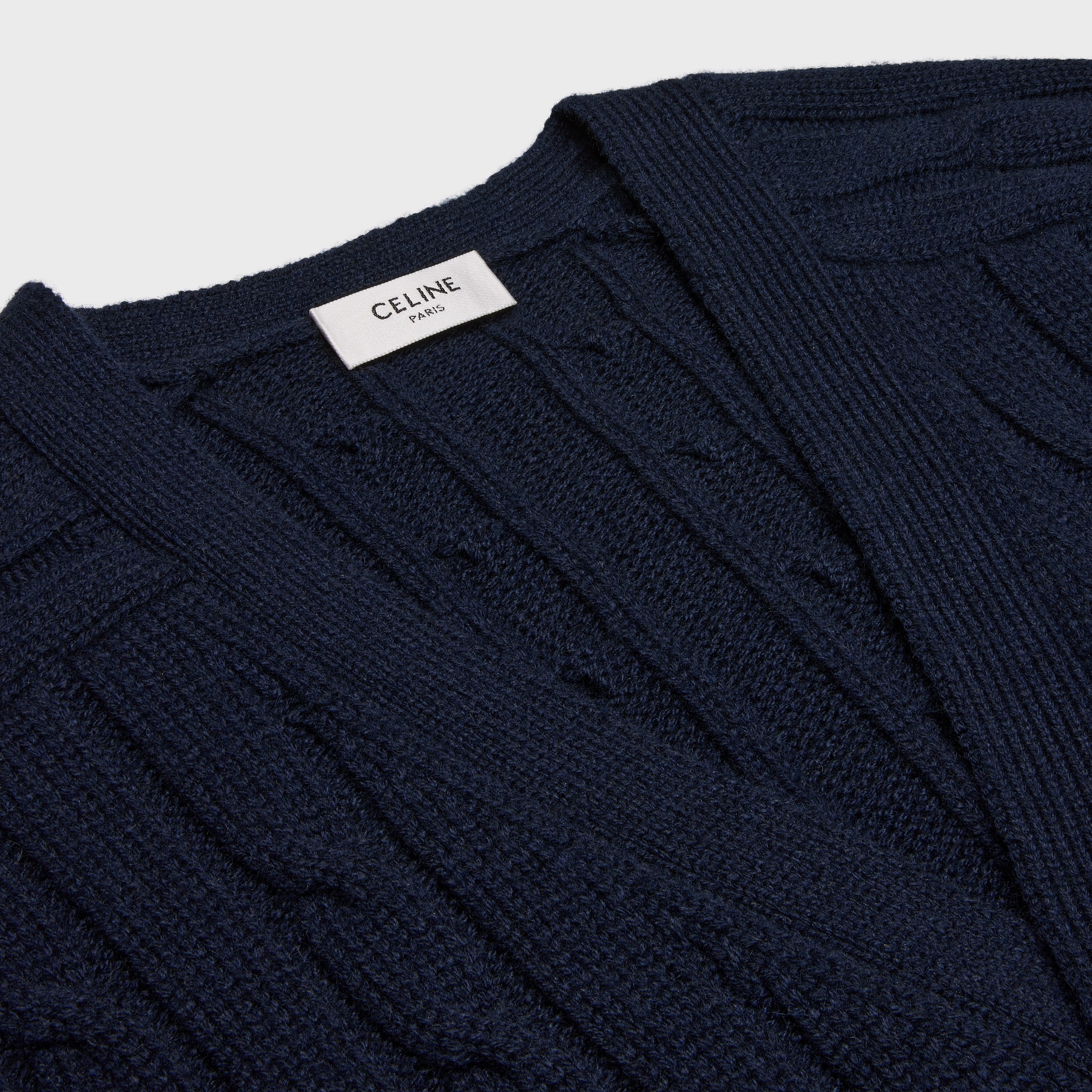 cable-knit triomphe cardigan in cashmere - NAVY | CELINE cable-knit triomphe cardigan in cashmere - NAVY | CELINE