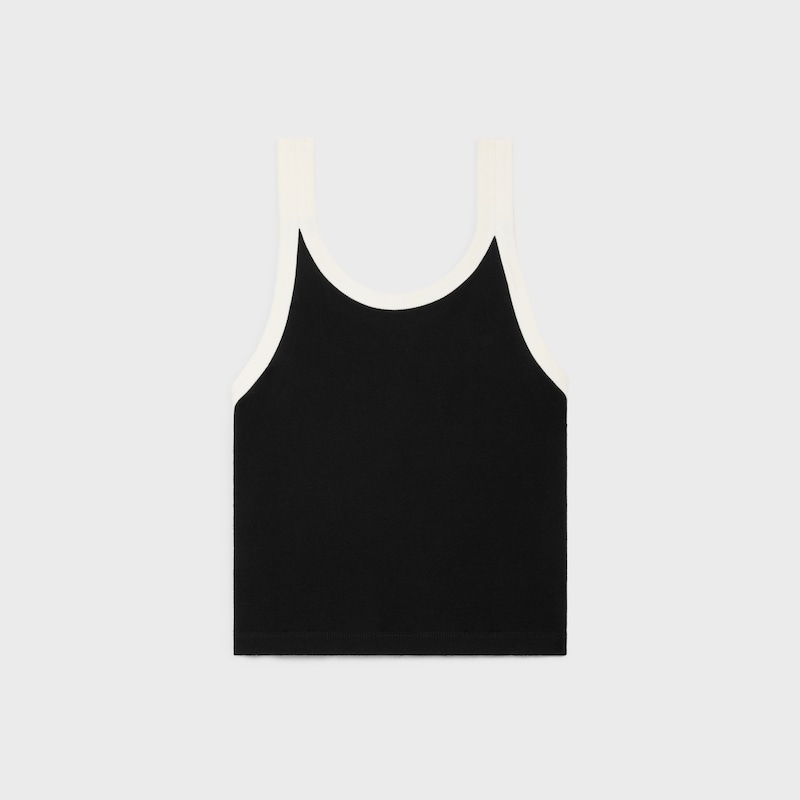 cropped tank top in cotton jersey - BLACK/ECRU -  - 1 | CELINE