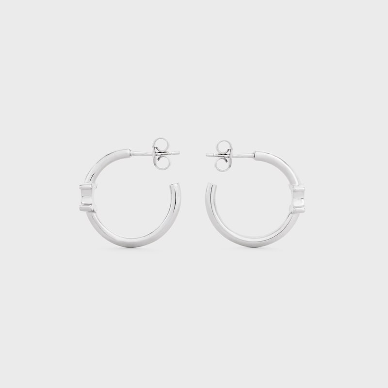Cr&eacute;oles Triomphe Asym&eacute;trique en Laiton Rhodi&eacute; - ARGENT - BOUCLES D'OREILLES - 1 | CELINE