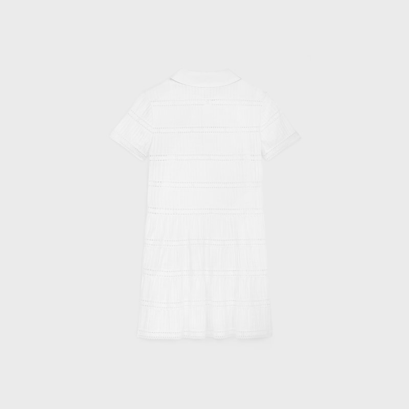 mini dress with embroidered trims in cotton batiste - WHITE -  - 1 | CELINE