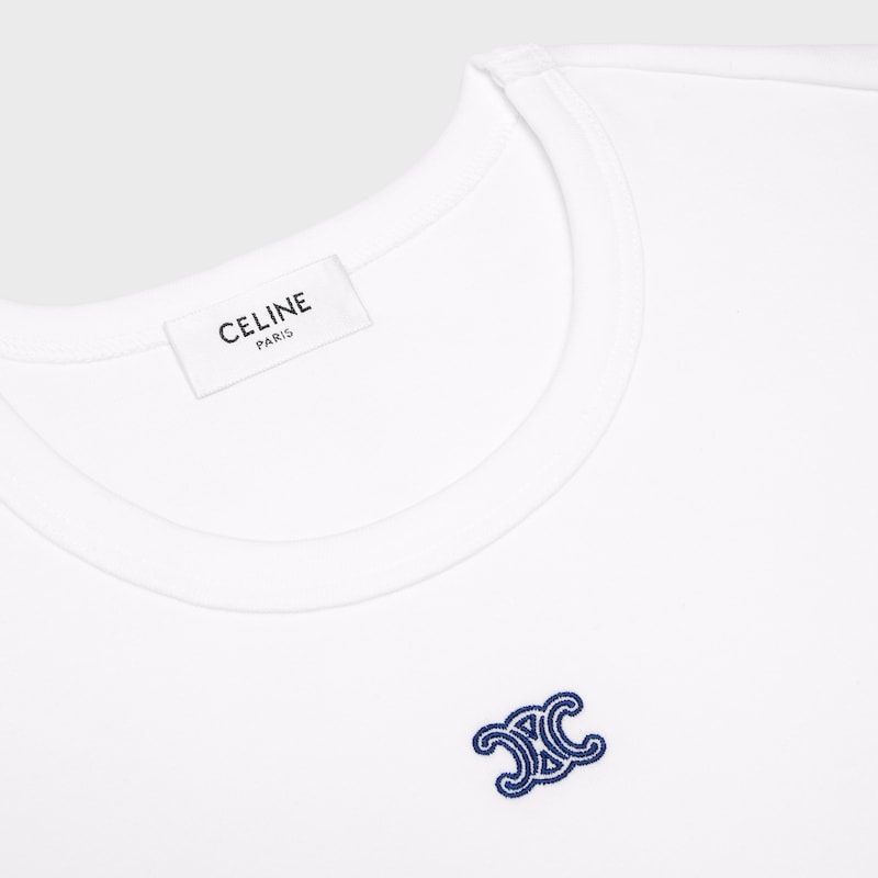 T-shirt Triomphe IN JERSEY DI COTONE A COSTE - OFF-WHITE / BLU NAVY -  - 1 | CELINE