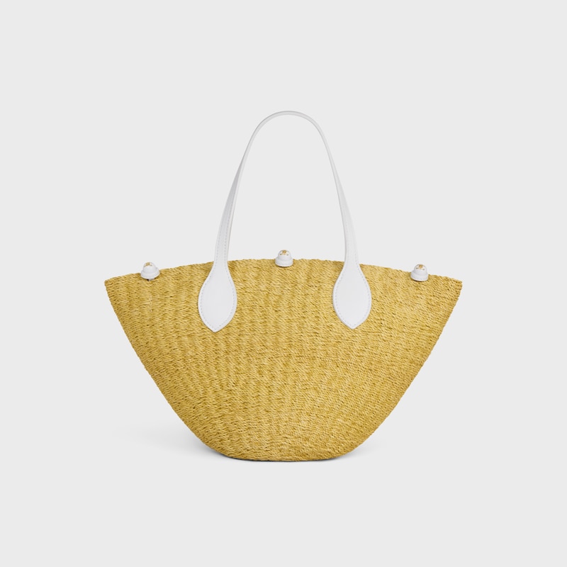 SMALL TRIOMPHE BEADS BASKET IN SISAL RAFFIA AND CALFSKIN - NATURAL / WHITE - NEW - 1 | CELINE