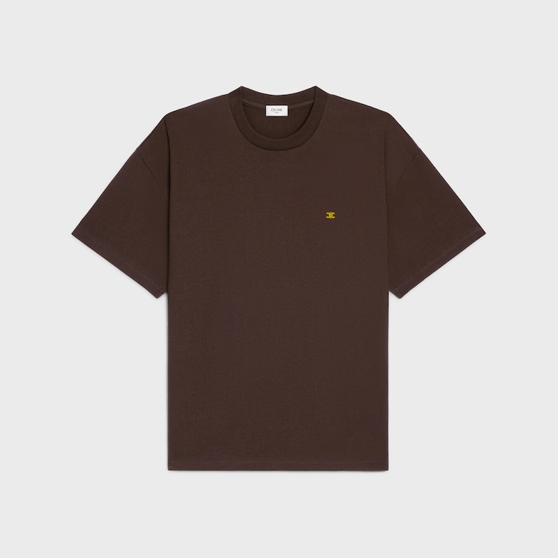 T-SHIRT IN cotton jersey - DARK BROWN / YELLOW -  - 1 | CELINE