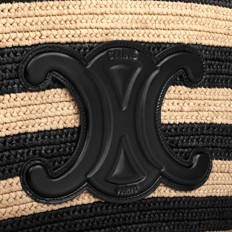 STRIPED COUFFIN Celine Classic Panier in RAFFIA AND CALFSKIN - NATURAL / BLACK - CLASSIC PANIER - 1 | CELINE