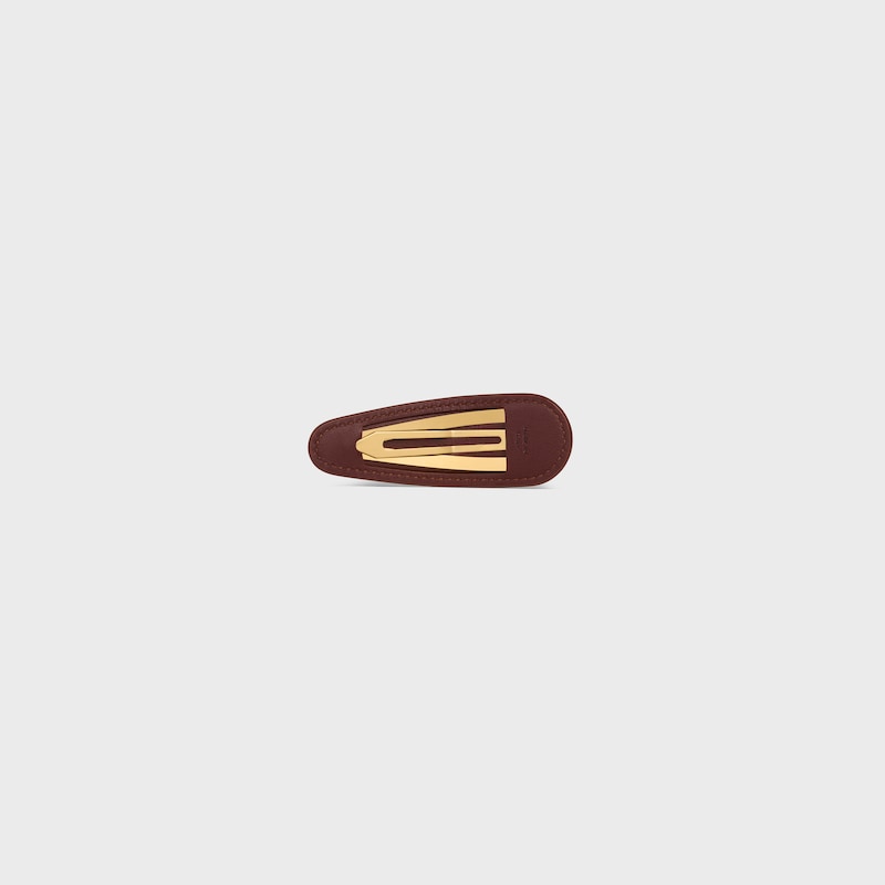 CELINE LARGE HAIR CLIP IN LAMBSKIN, BRASS WITH GOLD FINISH AND STEEL - BROWN / GOLD - HAIR ACCESSORIES - 1 | CELINE