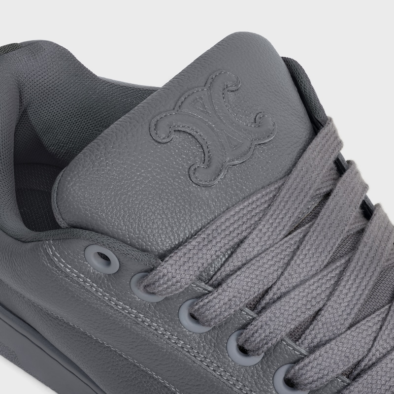 CELINE HUNTINGTON LOW LACE-UP SNEAKER IN TUMBLED LEATHER AND MESH - GREY -  - 1 | CELINE