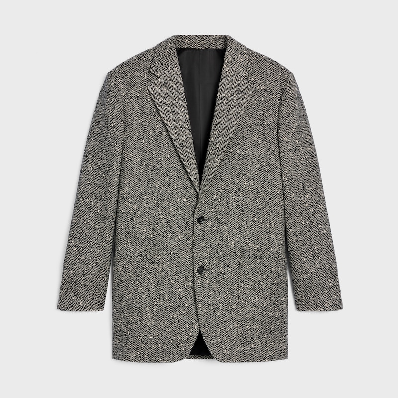 gar&ccedil;on jacket IN herringbone wool natt&eacute; - IVOIRE/NOIR -  - 1 | CELINE