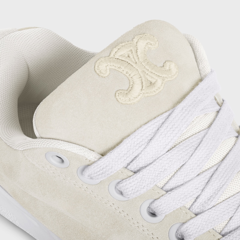CELINE HUNTINGTON LOW LACE-UP SNEAKER in SUEDE CALFSKIN AND MESH - OPTIC WHITE -  - 1 | CELINE