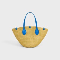 SMALL TRIOMPHE BEADS BASKET IN SISAL RAFFIA AND CALFSKIN - NATURAL / ULTRA BLUE - CLASSIC PANIER - 1 | CELINE