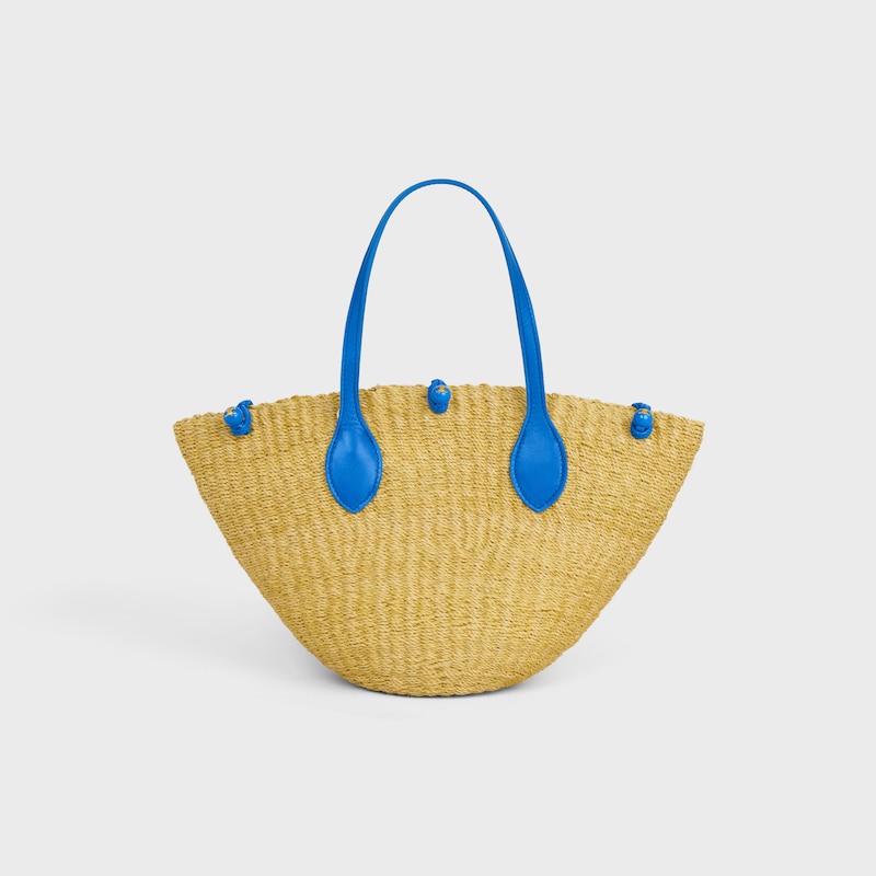 SMALL TRIOMPHE BEADS BASKET IN SISAL RAFFIA AND CALFSKIN - NATURAL / ULTRA BLUE - CLASSIC PANIER - 1 | CELINE