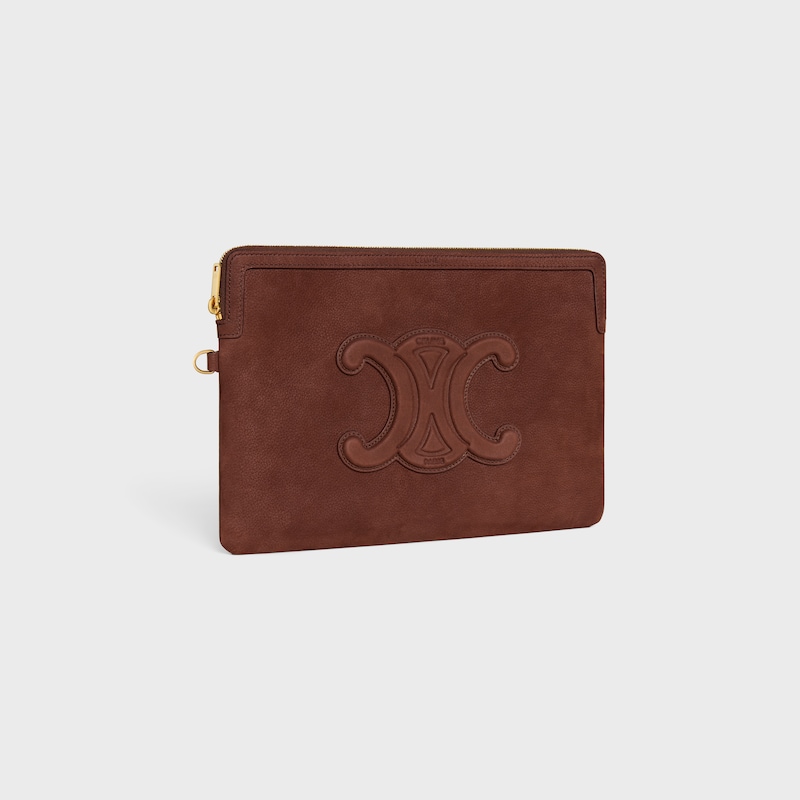 SMALL POUCH WITH STRAP CUIR TRIOMPHE IN Grained Calfskin - CHESTNUT - POUCHES AND TECH ACCESSORIES - 1 | CELINE