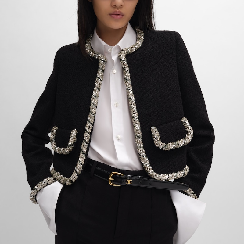 embroidered icone jacket IN wool natt&eacute; - BLACK -  - 1 | CELINE