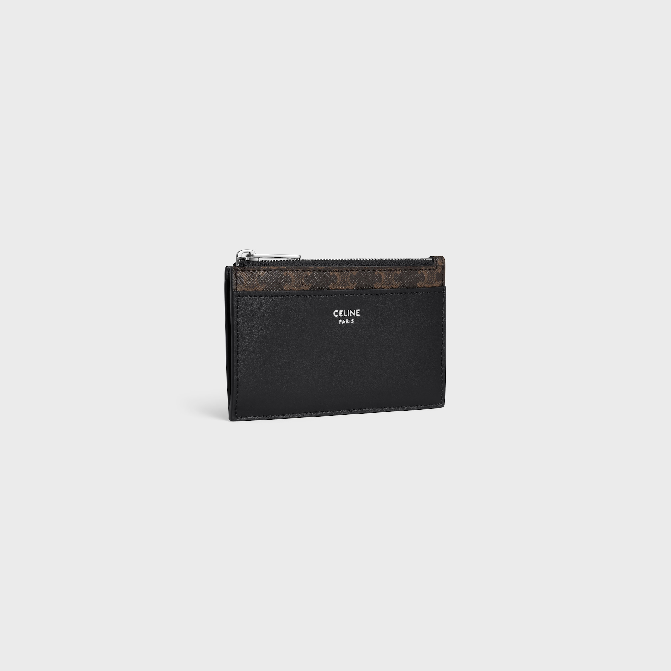 ZIPPED CARD HOLDER IN TRIOMPHE CANVAS AND LAMBSKIN - BLACK
