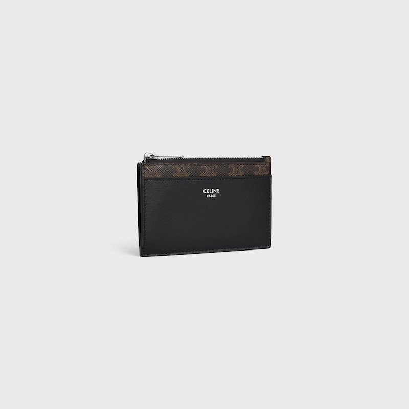 Zipped Card Holder IN Triomphe Canvas and lambskin - BLACK - TRIOMPHE CANVAS - 1 | CELINE