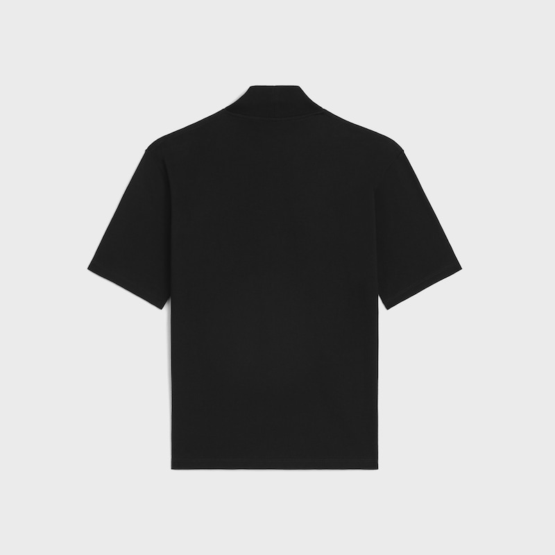 mock neck t-shirt IN cotton jersey - BLACK/ROUGE CERISE -  - 1 | CELINE