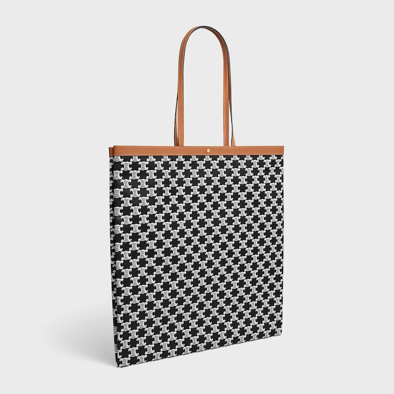 LARGE FLAT SHOPPER IN TRIOMPHE CANVAS AND NATURAL CALFSKIN - BLACK / WHITE - NEW COLLECTION WOMEN - 1 | CELINE