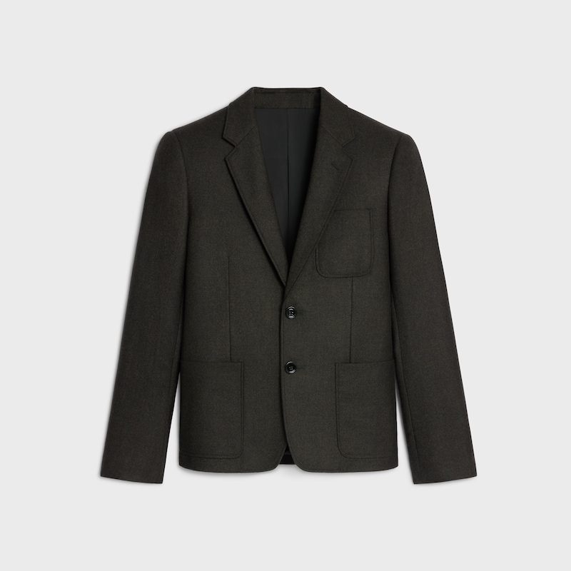 羊絨法蘭絨短款外套 - 混卡其色 -  - 1 | CELINE