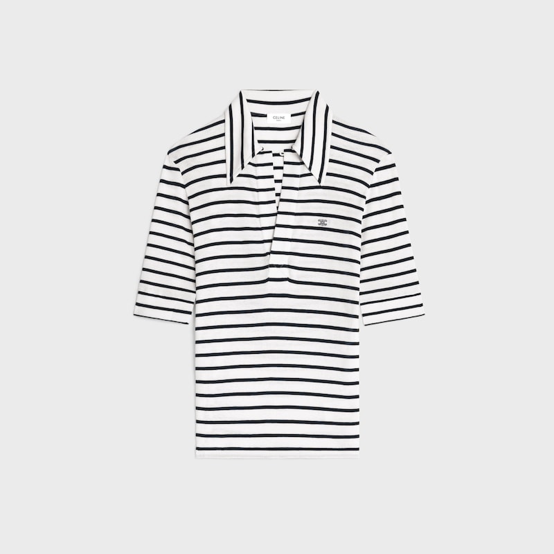 Polo in jersey di seta a righe - OFF-WHITE / NERO -  - 1 | CELINE