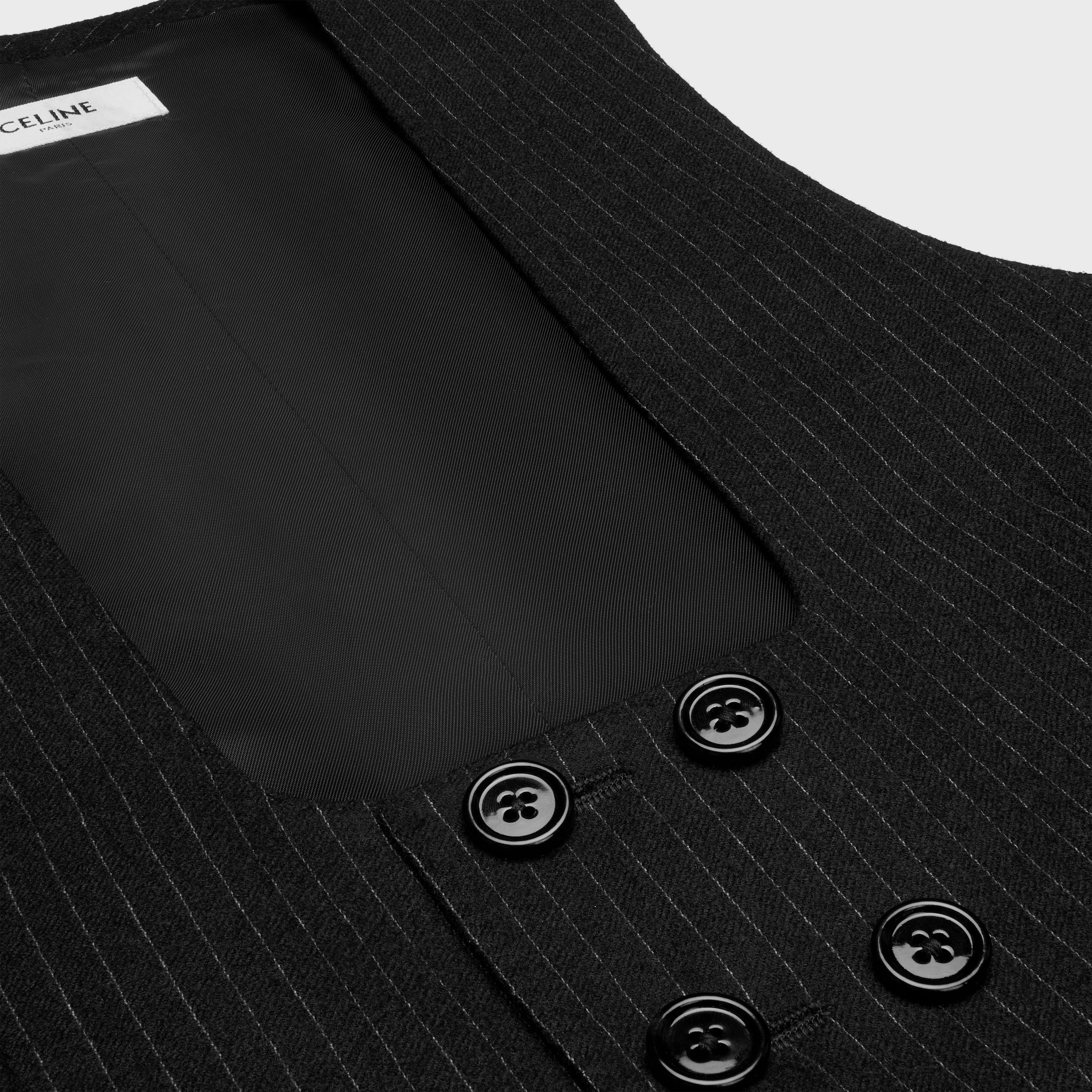 DOUBLE-BREASTED VEST IN STRIPED WOOL FLANNEL - | CELINE