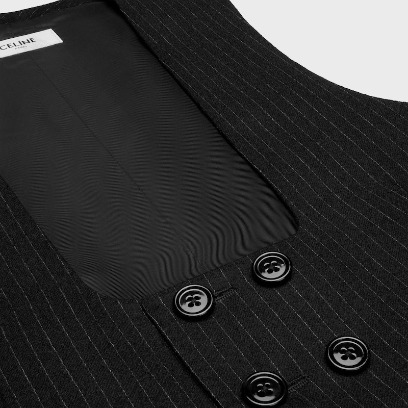 Zweireihige Weste aus gestreiftem Wollflanell - SCHWARZ/KREIDEWEISS -  - 1 | CELINE