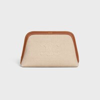 MEDIUM COSMETIC POUCH IN TEXTILE WITH TRIOMPHE AND CALFSKIN - NATURAL / TAN - BEAUTY ACCESSORIES - 1 | CELINE