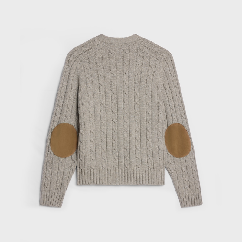 triomphe cardigan in cable-knit cashmere - LIGHT GREY -  - 1 | CELINE