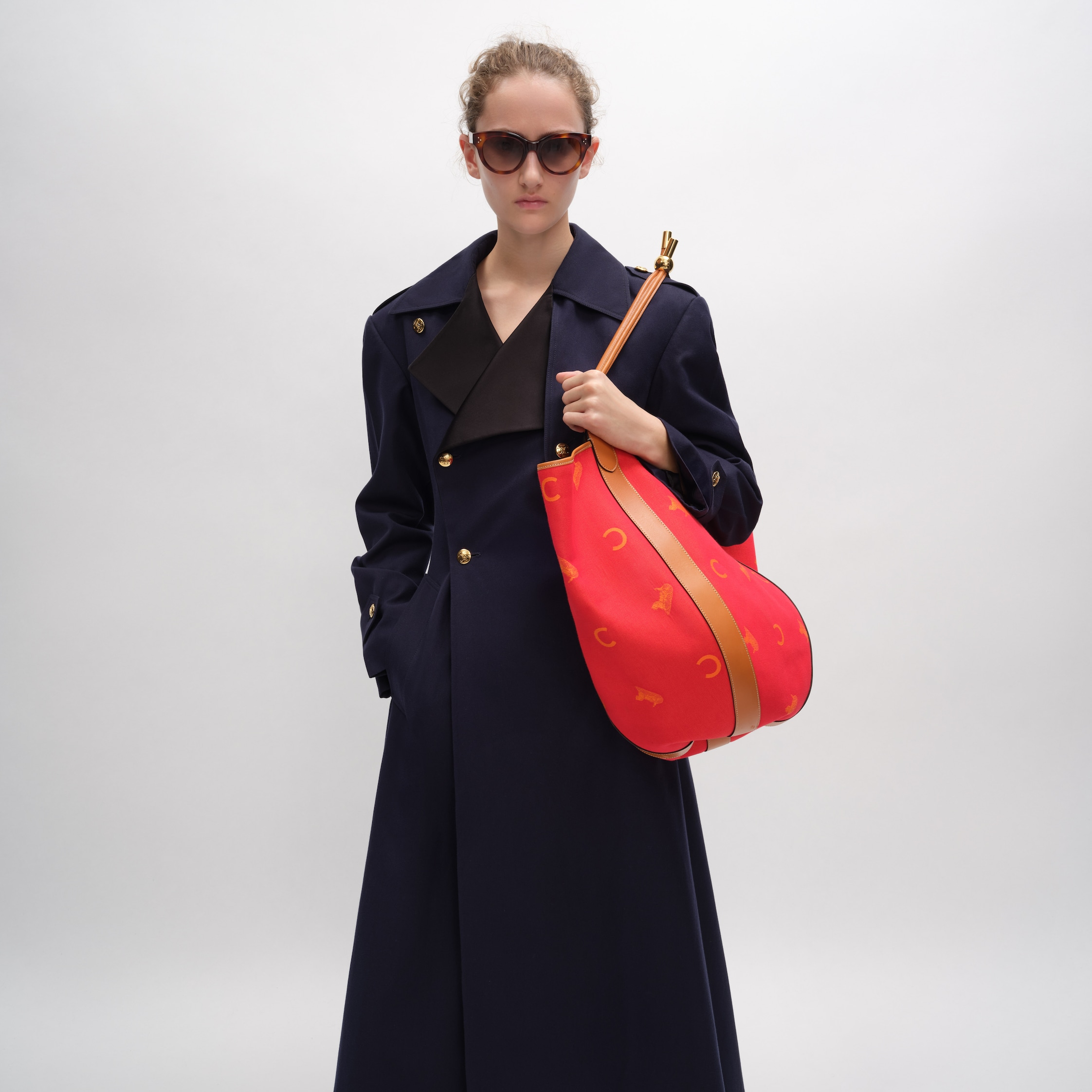 LARGE DROP BUCKET BAG IN JACQUARD C SULKY TEXTILE - RED / ORANGE