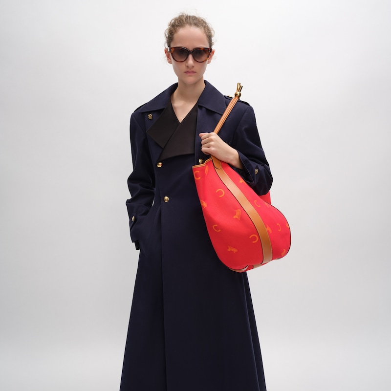 LARGE DROP BUCKET BAG IN JACQUARD C SULKY TEXTILE - RED / ORANGE - NEW - 1 | CELINE