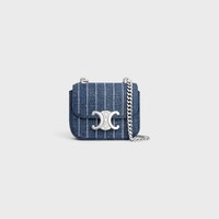 MINI CHAIN CLAUDE IN STRIPED DENIM WITH STRASS - DENIM - MORE LINES - 1 | CELINE