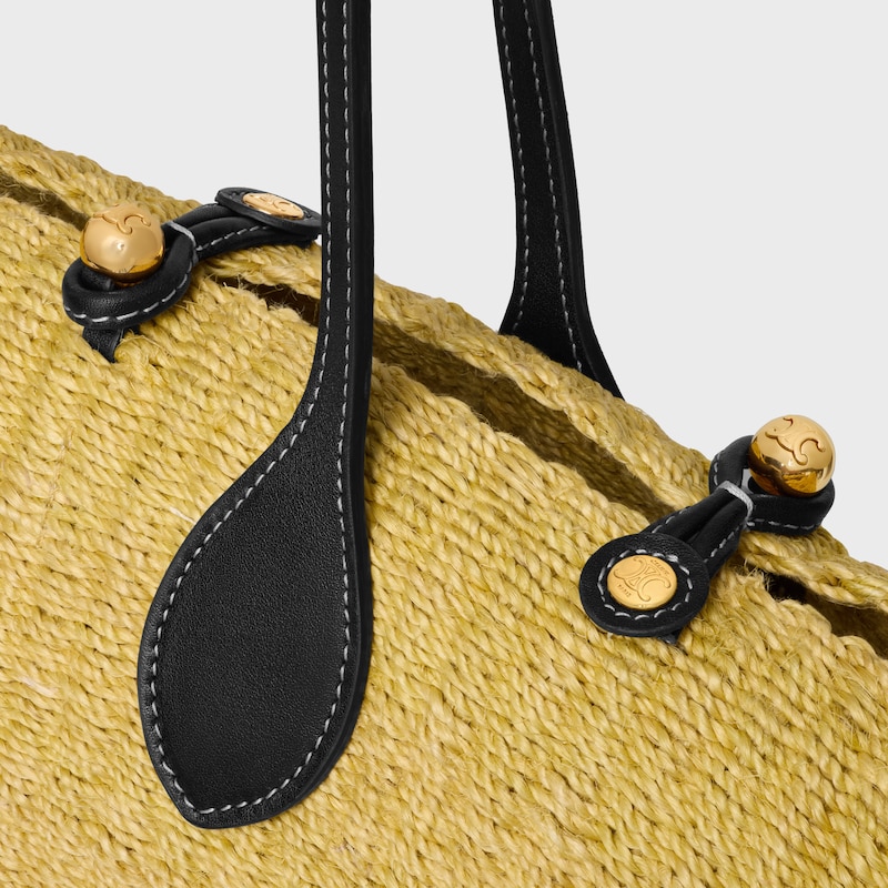 LARGE TRIOMPHE BEADS BASKET IN SISAL RAFFIA AND CALFSKIN - NATURAL / BLACK - CLASSIC PANIER - 1 | CELINE