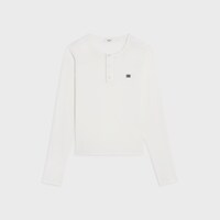 long sleeved t-shirt IN RIBBED COTTON JERSEY - OFF WHITE / BLACK -  - 1 | CELINE