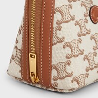 Clutch on Chain Cuir triomphe in TEXTILE WITH TRIOMPHE PRINT AND CALFSKIN - WHITE - WALLETS ON CHAIN - 1 | CELINE