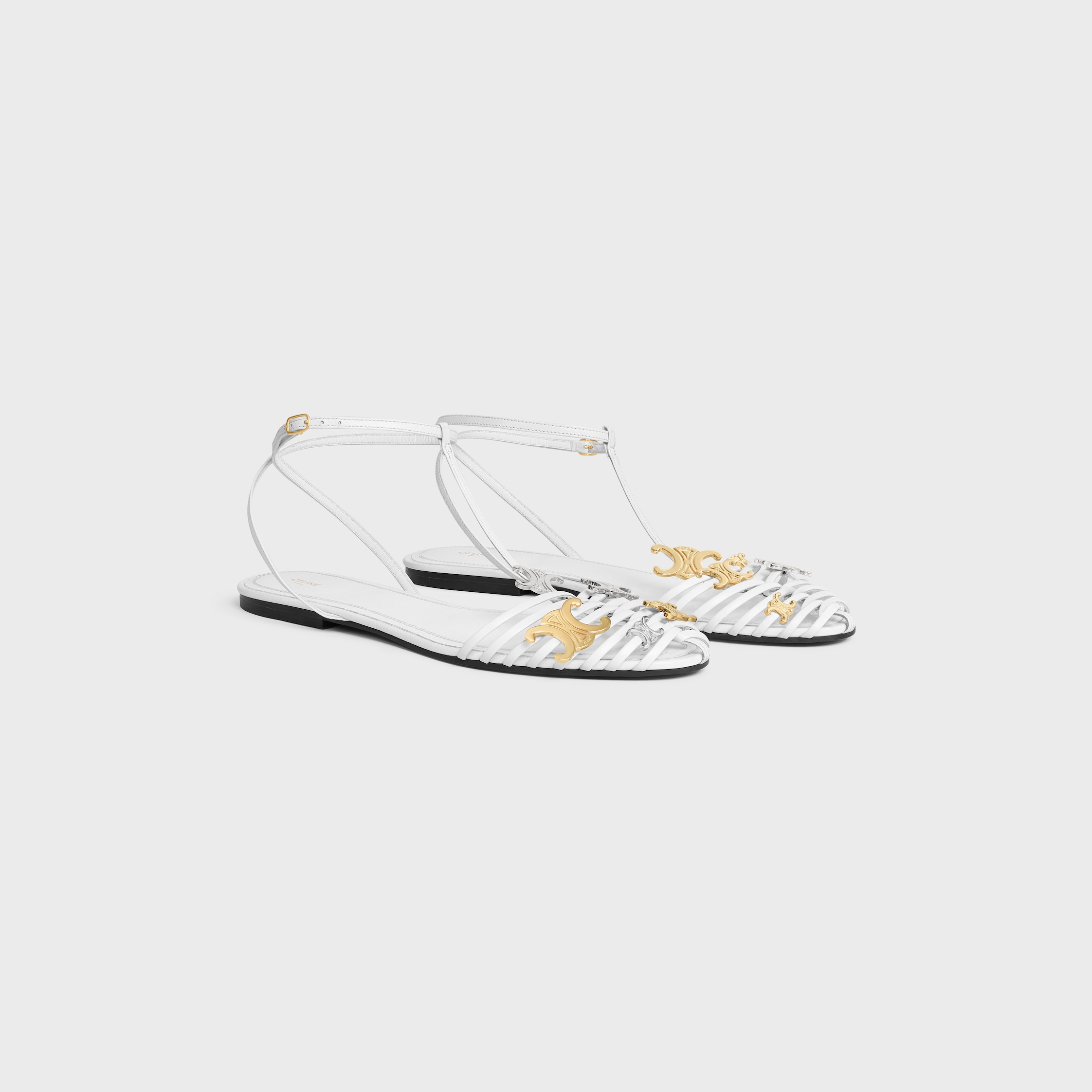 CAGE FLAT SANDAL IN GOATSKIN - WHITE | CELINE