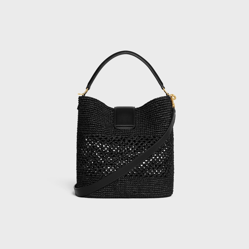 MEDIUM LOUISE BUCKET IN RAFFIA AND CALFSKIN - BLACK - LOUISE - 1 | CELINE