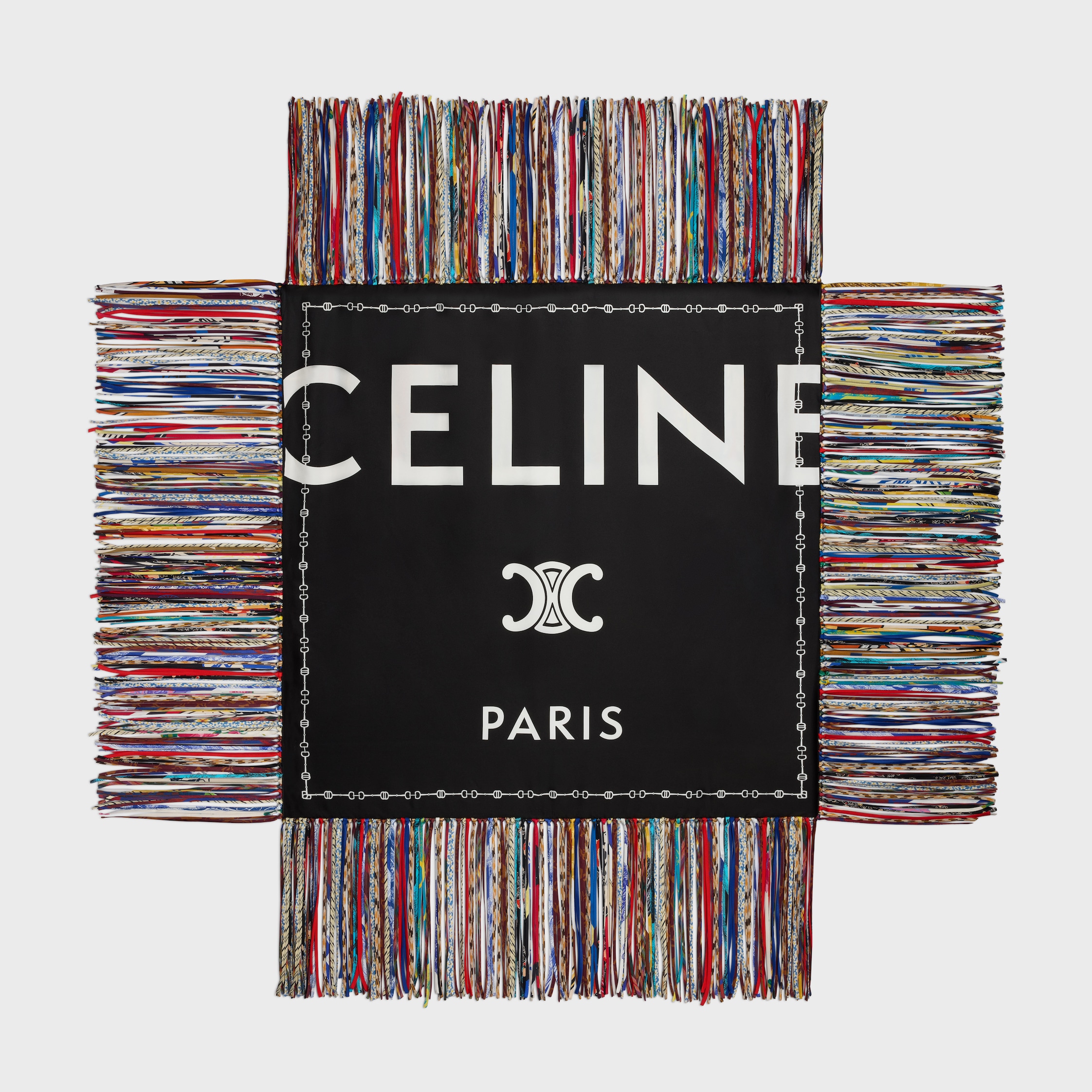 ◆CELINE  カフス　No.439 FRINGED SQUARE IN SILK TWILL - WHITE / BLACK | CELINE