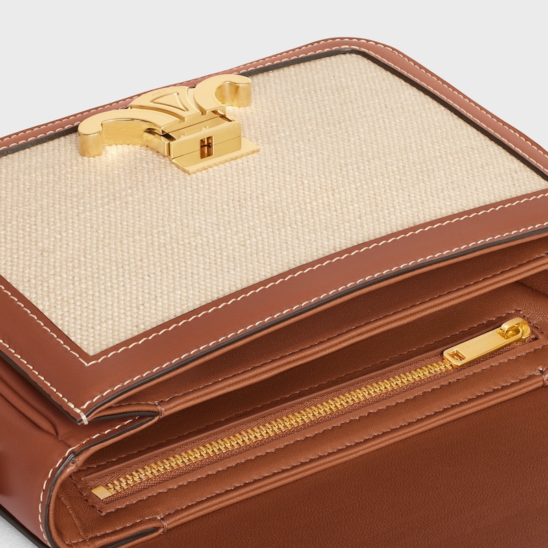 TEEN TRIOMPHE BAG IN TEXTILE AND CALFSKIN - NATURAL / TAN - SUMMER SELECTION - 1 | CELINE