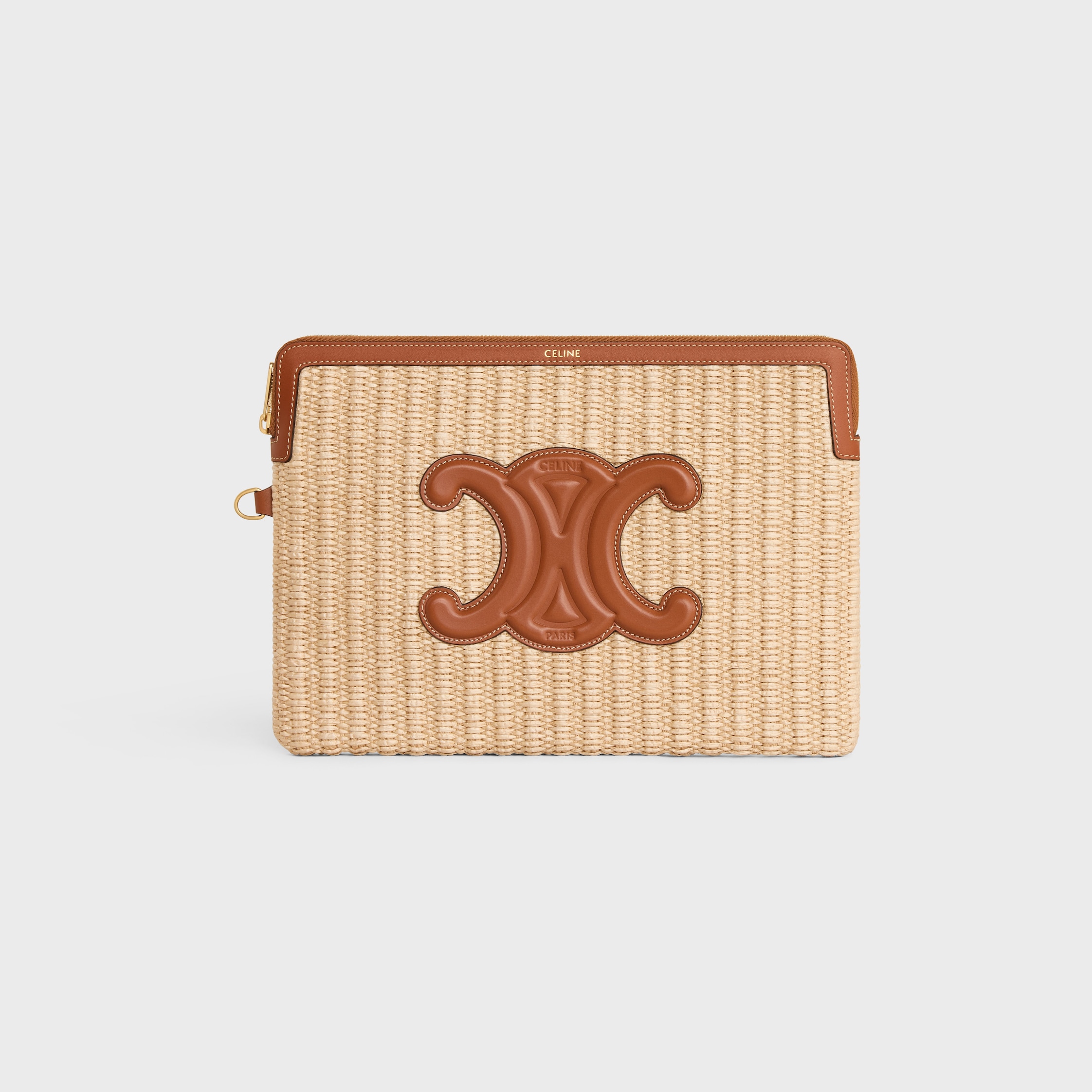 SMALL POUCH WITH STRAP CUIR TRIOMPHE IN RAFFIA EFFECT