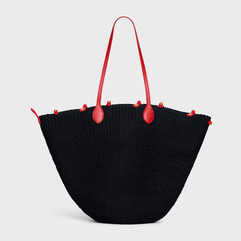 LARGE TRIOMPHE BEADS BASKET IN SISAL RAFFIA AND CALFSKIN - BLACK / RED - CLASSIC PANIER - 1 | CELINE