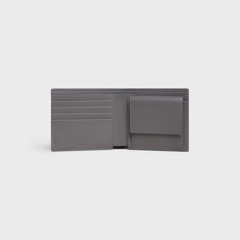 Bi-fold Wallet IN GRAINED CALFSKIN - GREY - WALLETS - 1 | CELINE