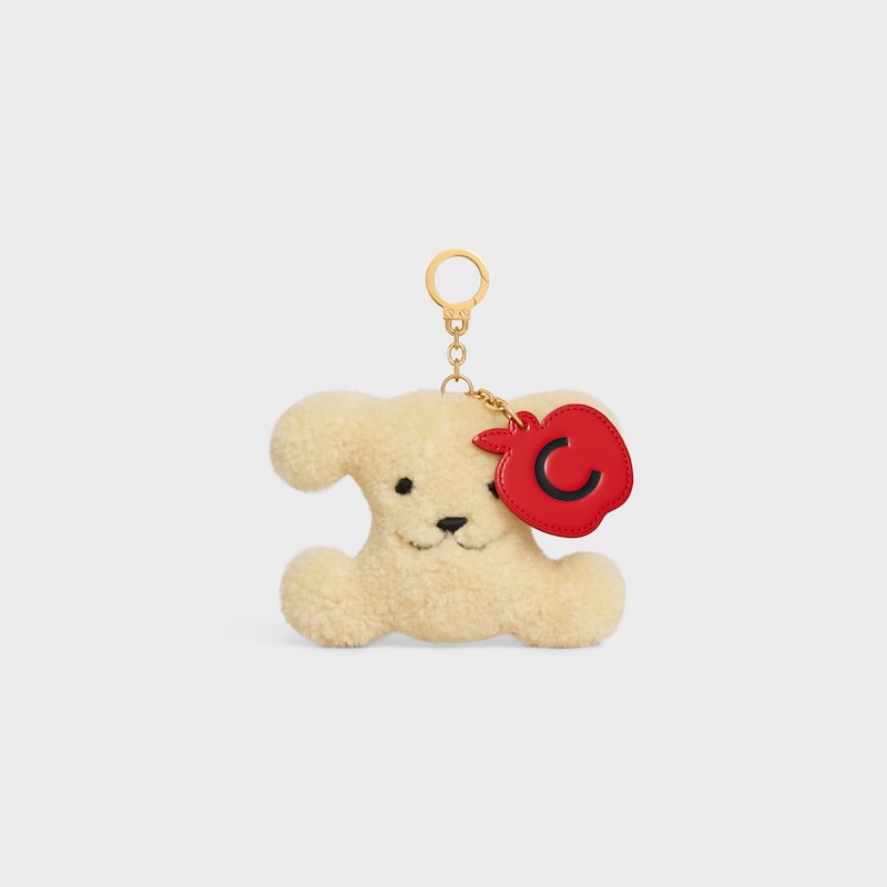 TRIOMPHE POM-POM CHARM APPLE IN SHEARLING AND CALFSKIN - NATURAL / ULTRA RED - CHARMS AND ACCESSORIES - 1 | CELINE
