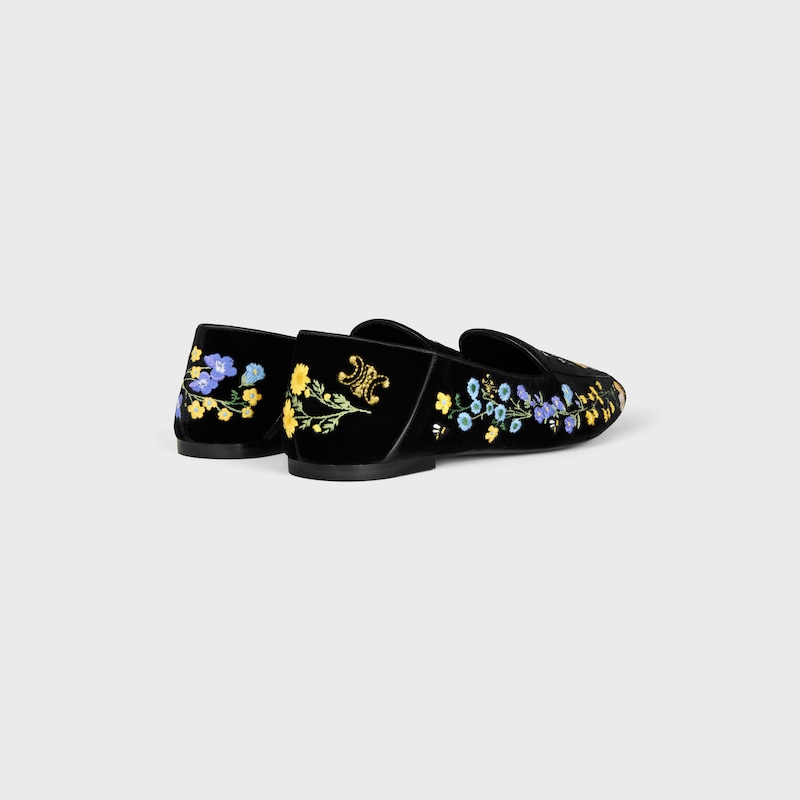 AURA LOAFER IN Flowers Embroidered Velvet - BLACK -  - 1 | CELINE